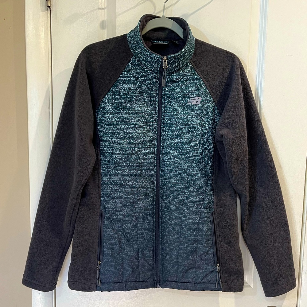 New Balance Micro Fleece and Quilted Jacket Full Zip Sz L Blue/ Charcoal